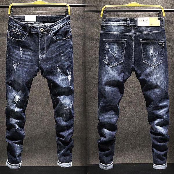 men's jeans ripped holes korean slim thin stretch small feet casual trend trousers, Blue
men's jeans ripped holes korean slim thin stretch small feet casual trend trousers, Blue