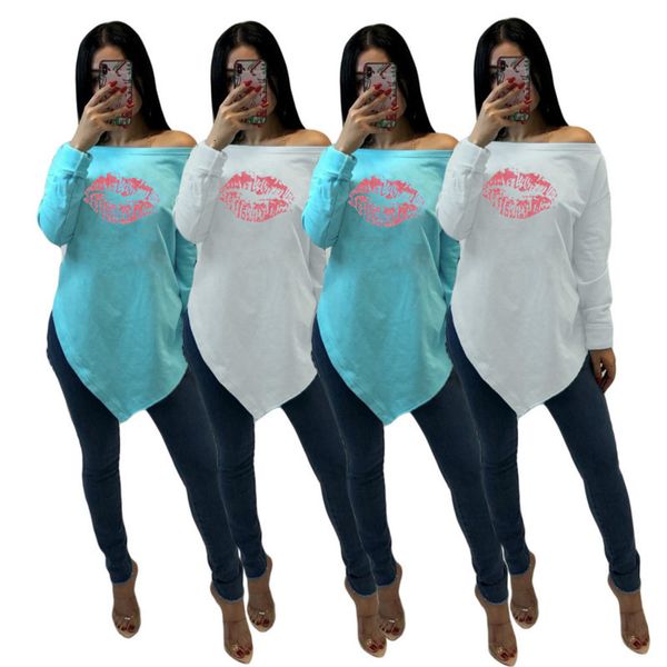 2021 new cartoon lip print long sleeves irregular off-shoulder women t-shirt autumn european and american casual q0wy, White
2021 new cartoon lip print long sleeves irregular off-shoulder women t-shirt autumn european and american casual q0wy, White