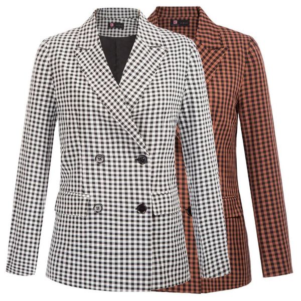 women spring autumn coats double breasted plaided coat long sleeve lapel collar casual classic office work ladies new, Black;brown
women spring autumn coats double breasted plaided coat long sleeve lapel collar casual classic office work ladies new, Black;brown