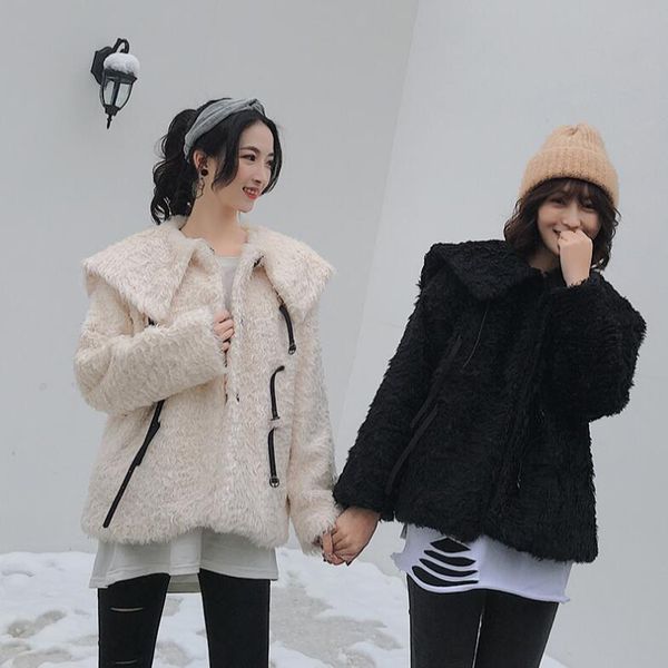2019 new winter vintage navy collar curly hairy shaggy single-breasted belt button faux fur coat loose warm fur jacket outwear, Black
2019 new winter vintage navy collar curly hairy shaggy single-breasted belt button faux fur coat loose warm fur jacket outwear, Black