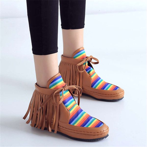 autumn and winter new tassel flat bottom lace up rainbow upper fashion casual comfortable women's single shoes, White;red
autumn and winter new tassel flat bottom lace up rainbow upper fashion casual comfortable women's single shoes, White;red