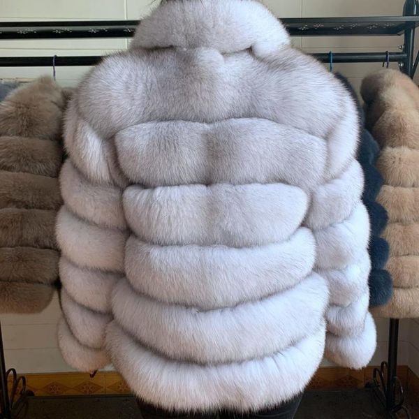 thick luxurious europe women winter cbaa fashion genuine coat real lady jacket 2021 warm fox fur overcoats brand glfao, Black