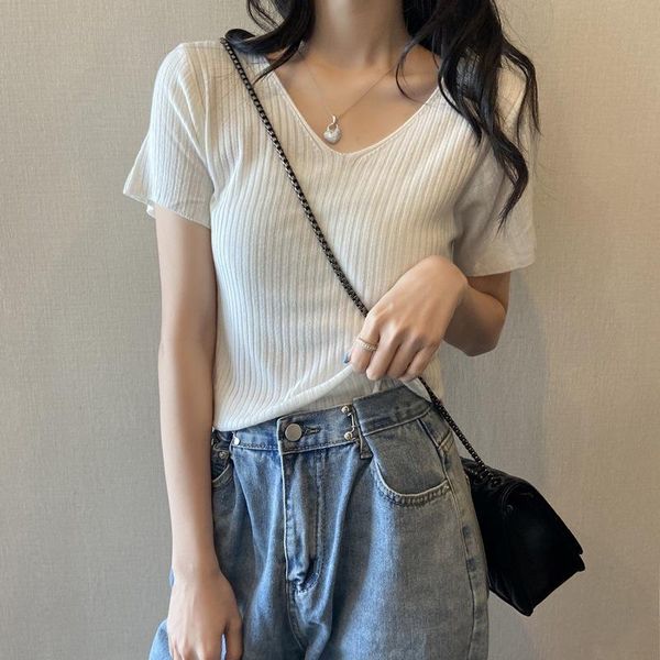 women's t-shirt summer ice silk korean knitted t-shirts women casual v neck short sleeve white black yellow skinny cropped female basi
women's t-shirt summer ice silk korean knitted t-shirts women casual v neck short sleeve white black yellow skinny cropped female basi