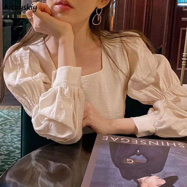 women's blouses & shirts women solid puff sleeve loose princess style square collar lady party spring girlish leisure all-match simple, White
women's blouses & shirts women solid puff sleeve loose princess style square collar lady party spring girlish leisure all-match simple, White