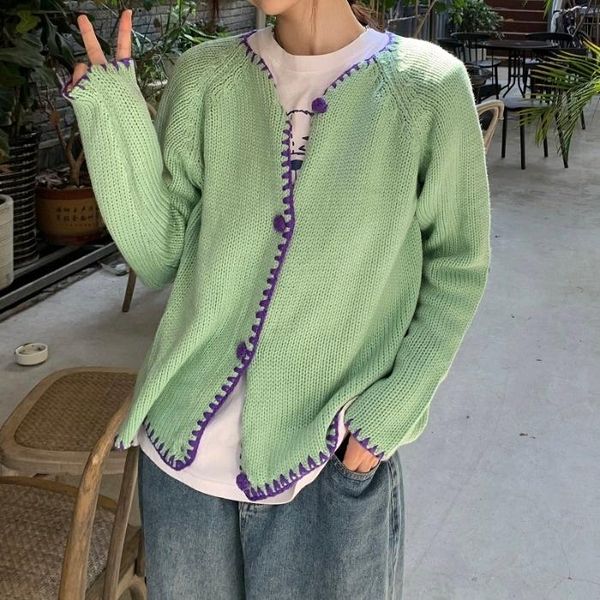 women's knits & tees green sweater autumn color contrast design feeling versatile long sleeved cardigan coat, White
women's knits & tees green sweater autumn color contrast design feeling versatile long sleeved cardigan coat, White