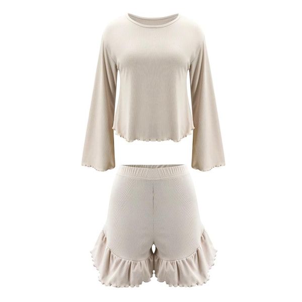 new women's casual tshirst high-waist shorts long sleeve round collar ruffle elastic pants outfits 2pcs loose homewear, Gray
new women's casual tshirst high-waist shorts long sleeve round collar ruffle elastic pants outfits 2pcs loose homewear, Gray