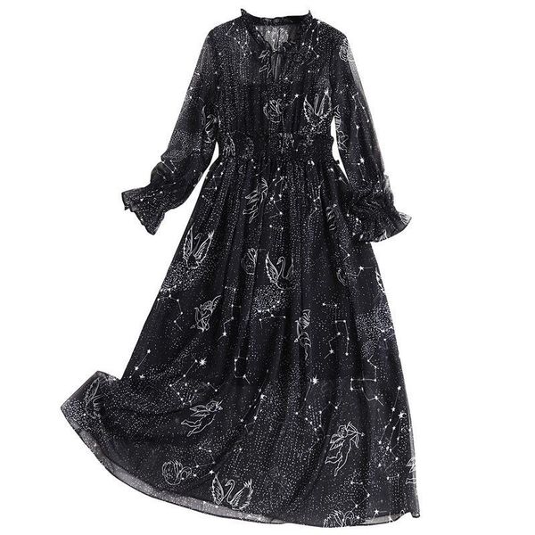 casual dresses star print autumn v-neck lace up maxi dress evening party female vestidos elegant ruffles chiffon women long, Black;gray
casual dresses star print autumn v-neck lace up maxi dress evening party female vestidos elegant ruffles chiffon women long, Black;gray