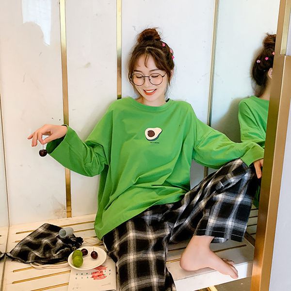 plaid pants home clothes for women sleepwear set avocado pajamas for women cotton pijamas mujer spring and autum pyjamas women 210305, Black;red
plaid pants home clothes for women sleepwear set avocado pajamas for women cotton pijamas mujer spring and autum pyjamas women 210305, Black;red