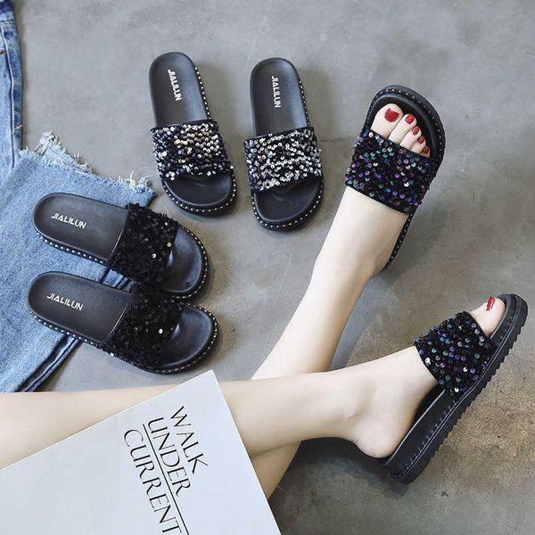 sequin fashion slippers women's summer korean thick bottomed muffin shoes, Black
sequin fashion slippers women's summer korean thick bottomed muffin shoes, Black