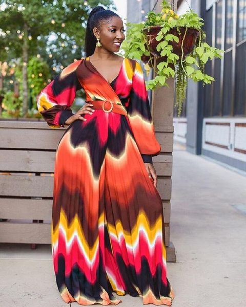 plus size dresses african fashion jumpsuit long sleeve v-neck pleated contrast color loose large, Black
plus size dresses african fashion jumpsuit long sleeve v-neck pleated contrast color loose large, Black