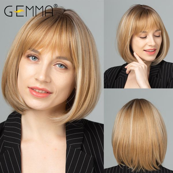 synthetic short straight cosplay hair wigs with bangs womens bob dark root golden blonde heat resistant highlight wigs, Black
synthetic short straight cosplay hair wigs with bangs womens bob dark root golden blonde heat resistant highlight wigs, Black
