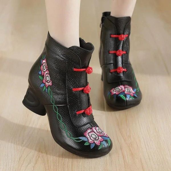 boots mid-heel embroidered boots, ethnic leather short mother's cotton thick-heel soft-soled, Black
boots mid-heel embroidered boots, ethnic leather short mother's cotton thick-heel soft-soled, Black