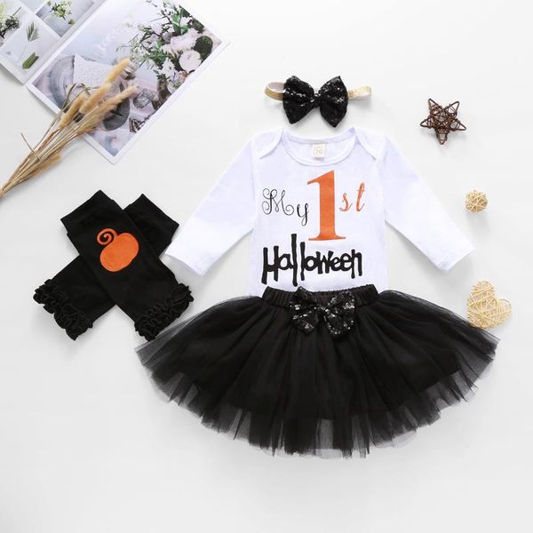 clothing sets 0-24m baby girls halloween outfits letter printed bodysuits +mesh skirts+headband+leg warmer 4pcs set, White
clothing sets 0-24m baby girls halloween outfits letter printed bodysuits +mesh skirts+headband+leg warmer 4pcs set, White