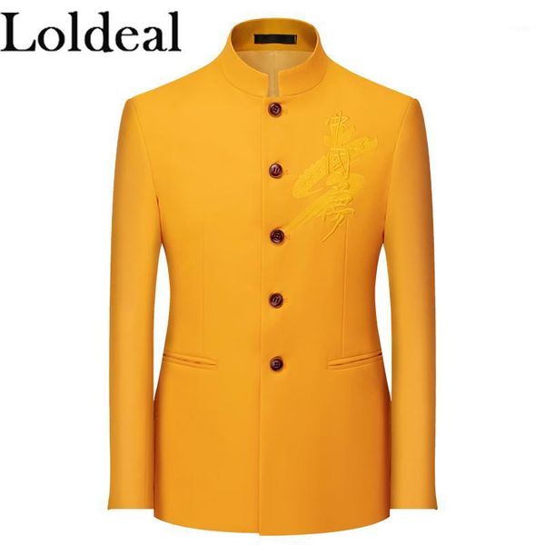 loldeal men suit jacket chinese style business casual text embroidery stand-up collar tunic men's suits & blazers, White;black
loldeal men suit jacket chinese style business casual text embroidery stand-up collar tunic men's suits & blazers, White;black
