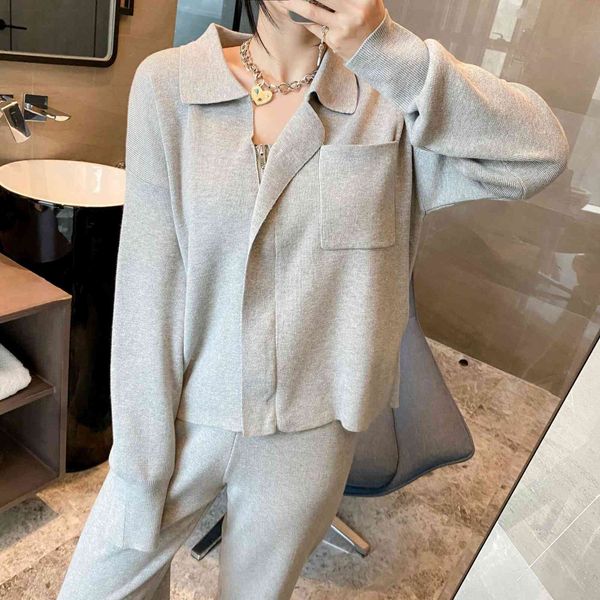 8907 lapel pocket suit wool zipper sweater coat wide leg straight pants, White
8907 lapel pocket suit wool zipper sweater coat wide leg straight pants, White