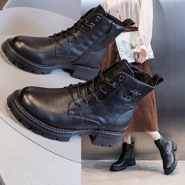 first layer cowhide martin women's 2021 autumn british short middle tube thick bottom fashion casual boots, Black
first layer cowhide martin women's 2021 autumn british short middle tube thick bottom fashion casual boots, Black