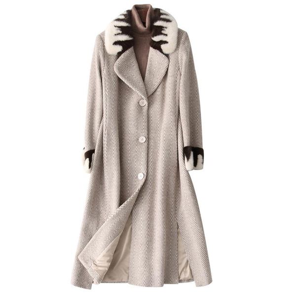 women's fur & faux luxury real mink collar long coats 100% wool jackets female woolen loose overcoats trench outwear clothes, Black
women's fur & faux luxury real mink collar long coats 100% wool jackets female woolen loose overcoats trench outwear clothes, Black