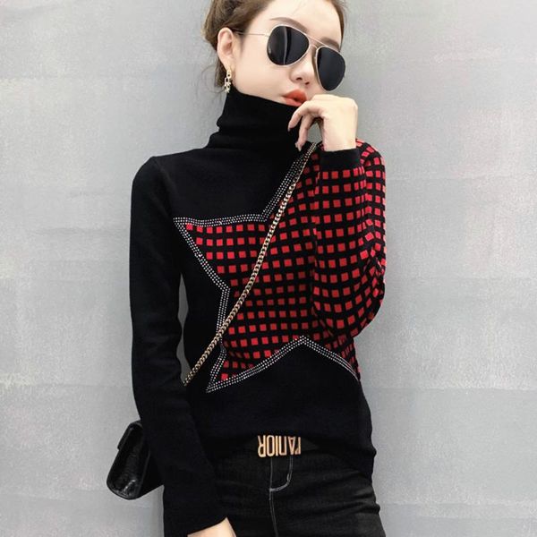 women's sweaters autumn winter fashion contrast color drill high-neck pullover sweater long-sleeved slim-fitting bottoming, White;black
women's sweaters autumn winter fashion contrast color drill high-neck pullover sweater long-sleeved slim-fitting bottoming, White;black