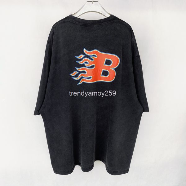 women's t-shirt correct version b t-shirt flame letter washing old b printing short sleeves worn out for men and women, White
women's t-shirt correct version b t-shirt flame letter washing old b printing short sleeves worn out for men and women, White