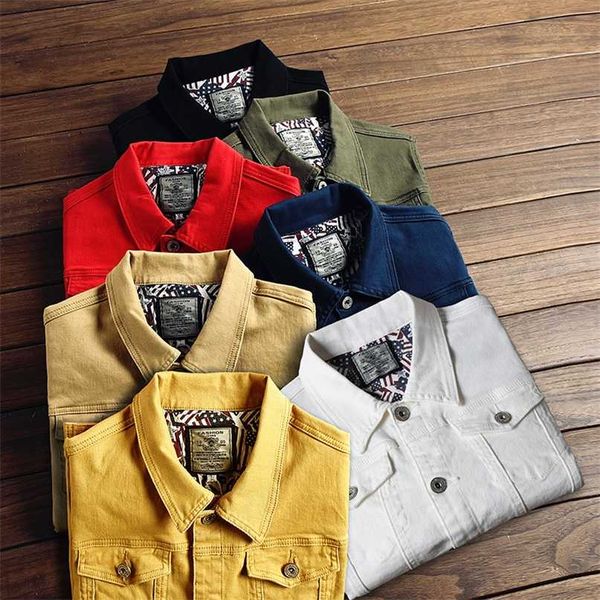 men's multi-color stretch cotton denim skinny jacket slim regular denim jacket classic retro lapel casual jeans jacket 211025, Black;brown
men's multi-color stretch cotton denim skinny jacket slim regular denim jacket classic retro lapel casual jeans jacket 211025, Black;brown