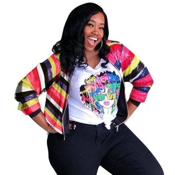 women's jackets 4xl 5xl plus size women sequins long sleeve stripe coats 2021 fashion elegant classy party chaqueta mujer, Black;brown
women's jackets 4xl 5xl plus size women sequins long sleeve stripe coats 2021 fashion elegant classy party chaqueta mujer, Black;brown