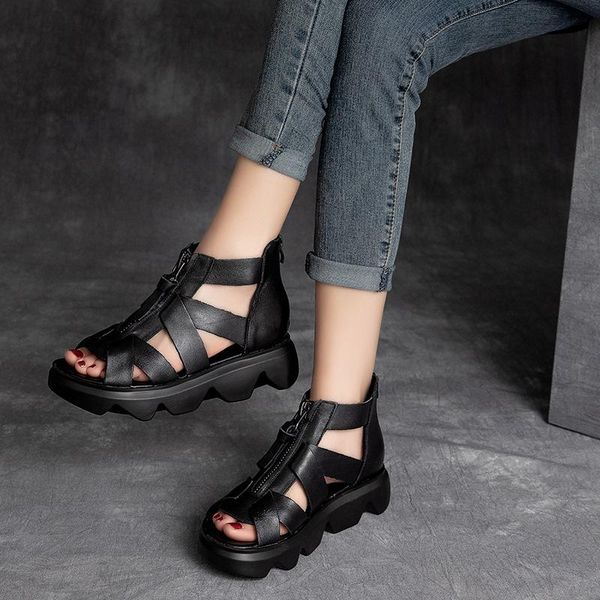 women leather sandals high heels wedge black genuine leather summer shoes for women handmade sandals retro shoes peep toe
women leather sandals high heels wedge black genuine leather summer shoes for women handmade sandals retro shoes peep toe