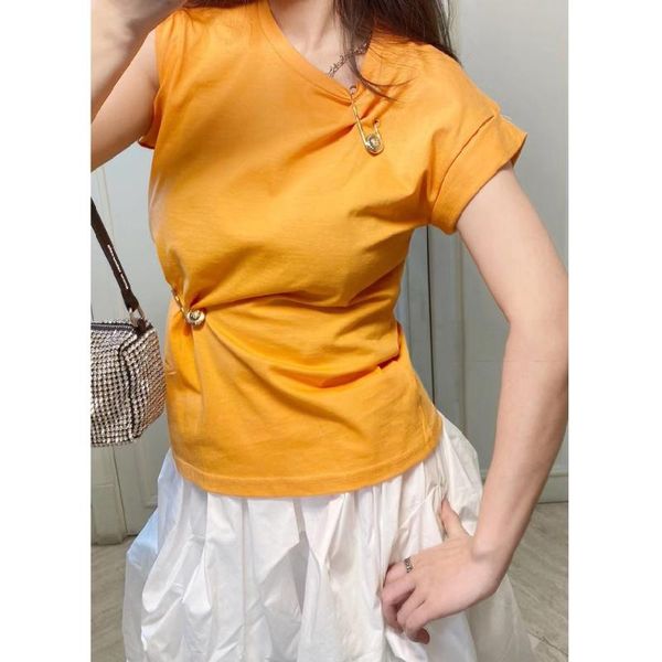 women's t-shirt brooch decoration summer round neck pullover fashion 2021 ladies loose personality, White
women's t-shirt brooch decoration summer round neck pullover fashion 2021 ladies loose personality, White