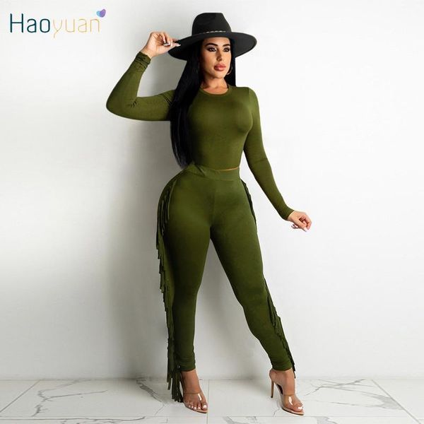 women's two piece pants haoyuan set long sleeve slim tassel pencil women clothing streetwear fall club wear matching outfits, White
women's two piece pants haoyuan set long sleeve slim tassel pencil women clothing streetwear fall club wear matching outfits, White