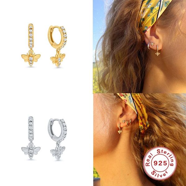 gs 925 sterling silver cz hoop earrings with bee pendant ear buckle for women rainbow classic small stud cartilage earrings, Golden;silver
gs 925 sterling silver cz hoop earrings with bee pendant ear buckle for women rainbow classic small stud cartilage earrings, Golden;silver