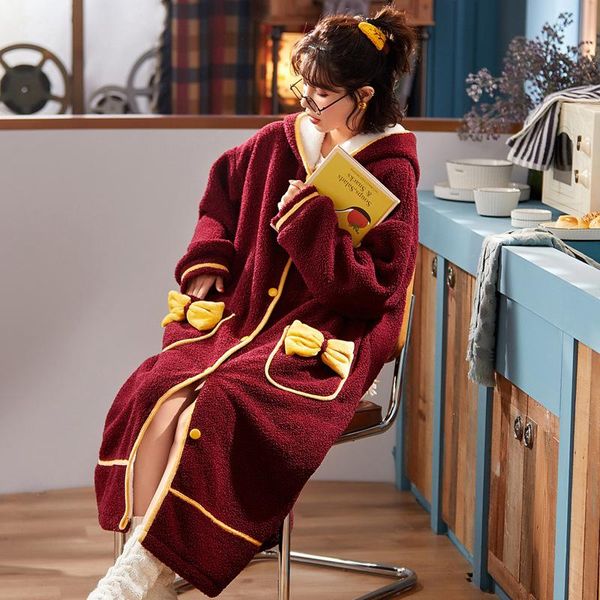 women's sleepwear cute bow nightgown winter warm flannel robe for women knee-length bathrobe soft thick kimono female dressing gown, Black;red
women's sleepwear cute bow nightgown winter warm flannel robe for women knee-length bathrobe soft thick kimono female dressing gown, Black;red