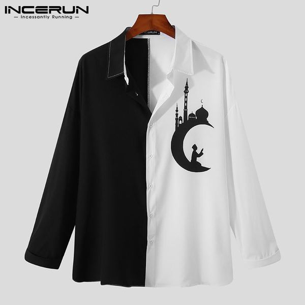 men's casual shirts incerun fashion men shirt patchwork printed lapel long sleeve breathable brand streetwear leisure camisa masculina, White;black
men's casual shirts incerun fashion men shirt patchwork printed lapel long sleeve breathable brand streetwear leisure camisa masculina, White;black