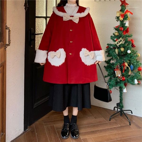 women's wool & blends red christmas coat women bowknot sailor collar japanese style woolen winter female warm parkas, Black
women's wool & blends red christmas coat women bowknot sailor collar japanese style woolen winter female warm parkas, Black