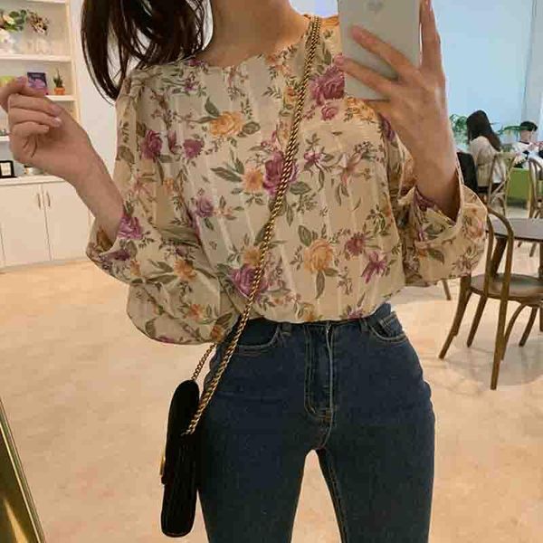 women's blouses & shirts women chiffom long sleeved blouse retro sweet elegant chic flower shirt fashion all-match o neck loose lantern, White
women's blouses & shirts women chiffom long sleeved blouse retro sweet elegant chic flower shirt fashion all-match o neck loose lantern, White