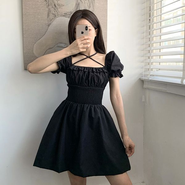 harajuku punk pleated black dress puff sleeve gothic short dress square collar casual y2k summer cross tie up 2021, Black;gray
harajuku punk pleated black dress puff sleeve gothic short dress square collar casual y2k summer cross tie up 2021, Black;gray
