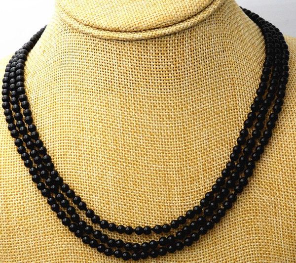 chains fashion jewelry 3 rows 6 mm natural black onyx bead necklace 17-19 "a, Silver
chains fashion jewelry 3 rows 6 mm natural black onyx bead necklace 17-19 "a, Silver