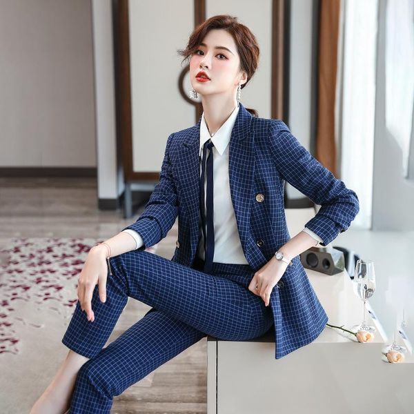 women's two piece pants high end professional dress temperament goddess plaid suit fashion business formal work clothes, White
women's two piece pants high end professional dress temperament goddess plaid suit fashion business formal work clothes, White