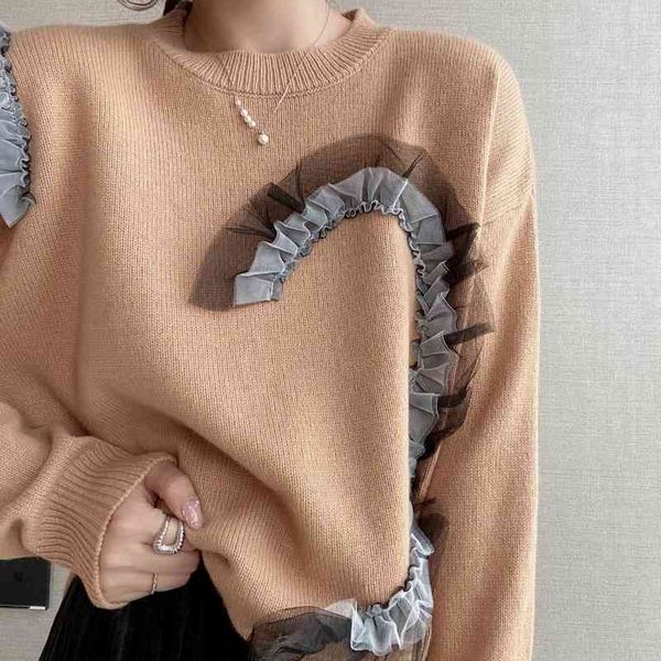 women's sweaters nomikuma mesh ruffle patchwork love heart sweater women long sleeve o-neck knitted pullovers autumn winter pull femme, White;black
women's sweaters nomikuma mesh ruffle patchwork love heart sweater women long sleeve o-neck knitted pullovers autumn winter pull femme, White;black