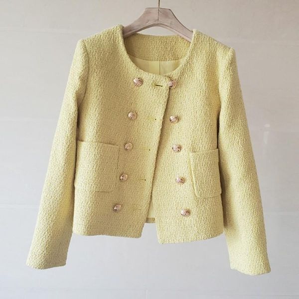 women's jackets runway fall winter yellow woolen tweed short jacket women's luxury sweet double breasted gold button coats female c, Black;brown
women's jackets runway fall winter yellow woolen tweed short jacket women's luxury sweet double breasted gold button coats female c, Black;brown