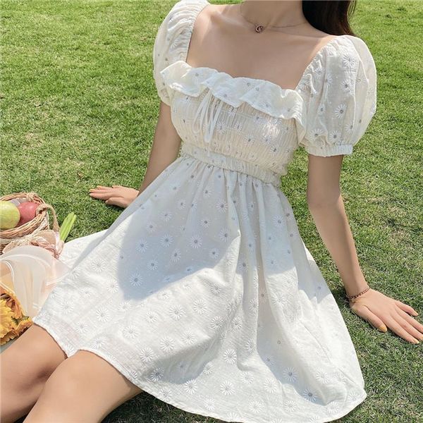 japanese summer lolita mini womens dress square collar ruffles elastic waisted daisies puff sleeve cute kawaii dresses, Black;gray
japanese summer lolita mini womens dress square collar ruffles elastic waisted daisies puff sleeve cute kawaii dresses, Black;gray