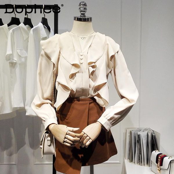 women's blouses & shirts sweet retro ruffled long-sleeved shirt for women 2021 spring and summer fashion solid colour elegant all-match, White
women's blouses & shirts sweet retro ruffled long-sleeved shirt for women 2021 spring and summer fashion solid colour elegant all-match, White