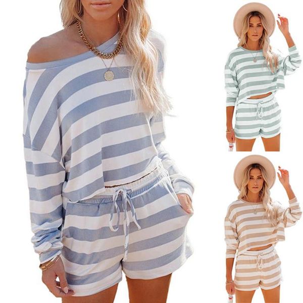 women's tracksuits 2021 summer fashion casual stripe o neck long sleeve crops drawstring pockets short pant loose lady basic suit, Gray 
women's tracksuits 2021 summer fashion casual stripe o neck long sleeve crops drawstring pockets short pant loose lady basic suit, Gray