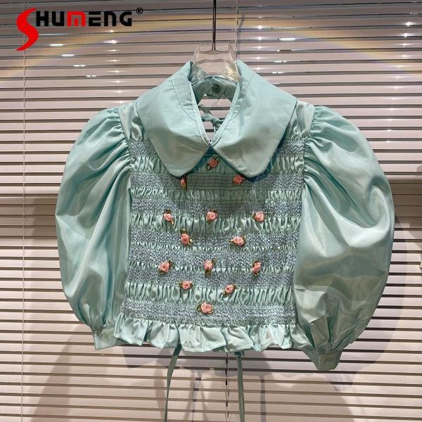 women's blouses & shirts 021 summer little flower pleated back drawstring hollow puff sleeve short shirt top, White
women's blouses & shirts 021 summer little flower pleated back drawstring hollow puff sleeve short shirt top, White