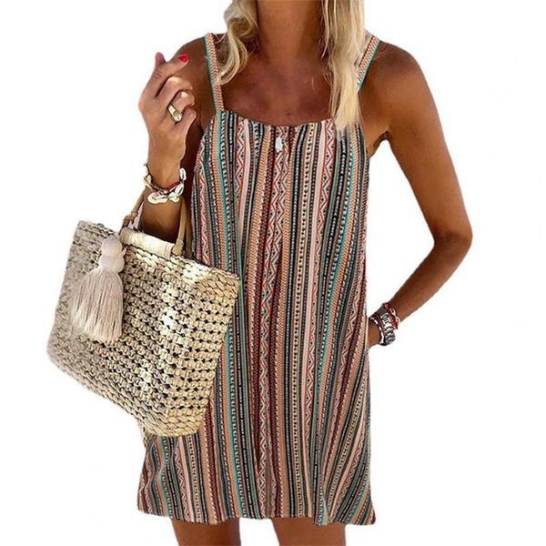 casual dresses 2021 summer mini dress women fashion striped sleeveless sling sundresses spaghetti strap backless loose woman, Black;gray 
casual dresses 2021 summer mini dress women fashion striped sleeveless sling sundresses spaghetti strap backless loose woman, Black;gray