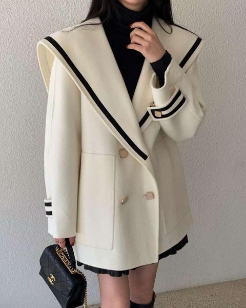 women's trench coats superaen 2021 autumn winter sailor collar woolen coat double breasted casual long solid office lady women fashion, Tan;black
women's trench coats superaen 2021 autumn winter sailor collar woolen coat double breasted casual long solid office lady women fashion, Tan;black