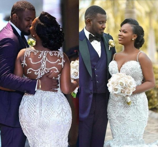 2021 new luxury crystal beading black girl mermaid wedding es spaghetti sheer back plus size bridal gown custom made rucu, White
2021 new luxury crystal beading black girl mermaid wedding es spaghetti sheer back plus size bridal gown custom made rucu, White