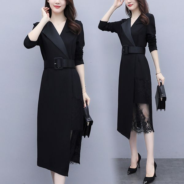 female fashion dressed 2021 new waist and western fine lace sewing temperament dress drfg, Black;pink