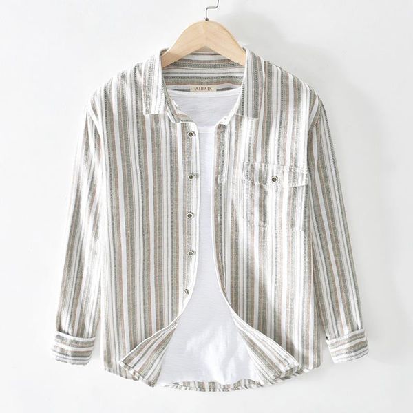2021 men's fresh yarn-dyed cotton and linen stripes long-sleeved shirt youth square collar breathable linen loose shirt, White;black
2021 men's fresh yarn-dyed cotton and linen stripes long-sleeved shirt youth square collar breathable linen loose shirt, White;black