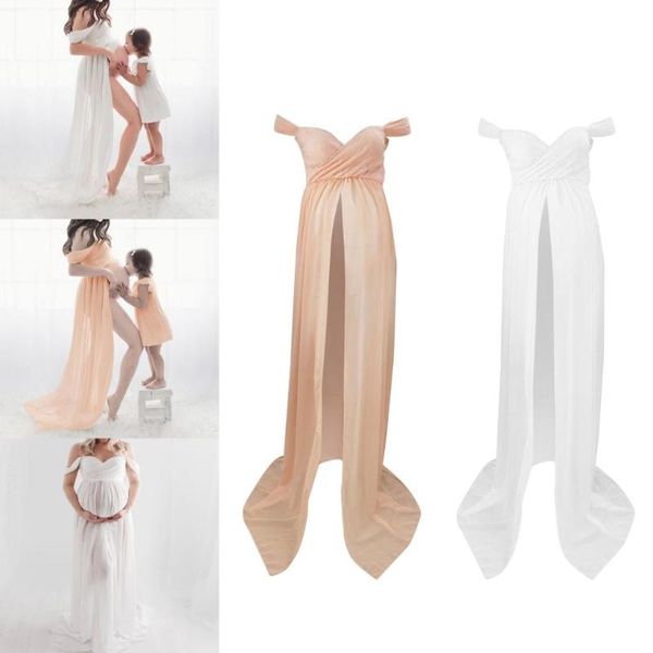 women maternity dress pgraphy props off shoulder split front pregnant dress, White
women maternity dress pgraphy props off shoulder split front pregnant dress, White