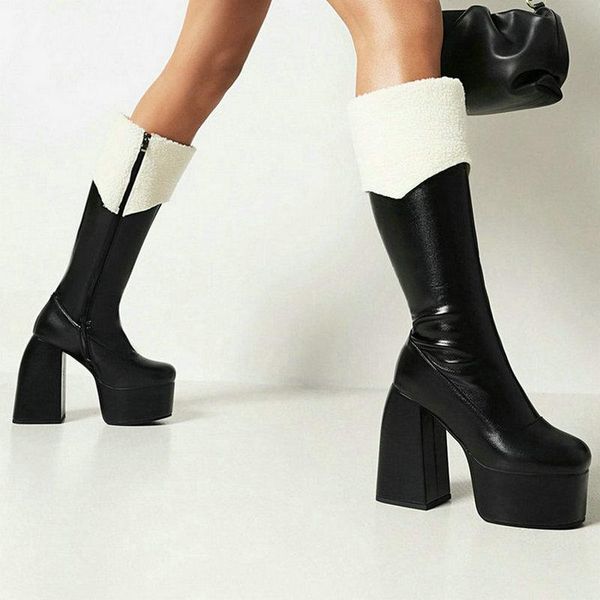 boots platform square high heel women knee faux leather round toe zipper women's autumn winter calf big size 46, Black
boots platform square high heel women knee faux leather round toe zipper women's autumn winter calf big size 46, Black