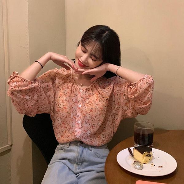 women summer chiffon shirt long sleeve floral print ladies sweet korean style shirt, White
women summer chiffon shirt long sleeve floral print ladies sweet korean style shirt, White